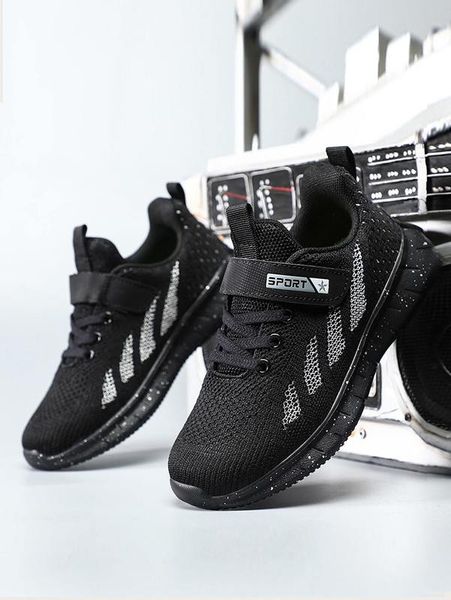 

boys mesh panel lace-up front sneakers she, Black