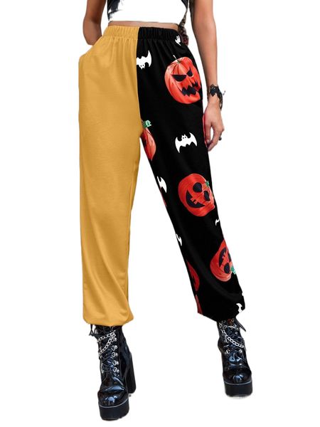 

halloween print two tone sweatpants z4er#, Black;white