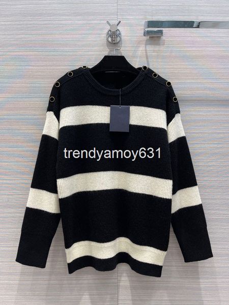 

women's sweaters autumn and winter women's clothing temperament style black white stripe shoulder buckle loose cashmere knitted hi, White;black