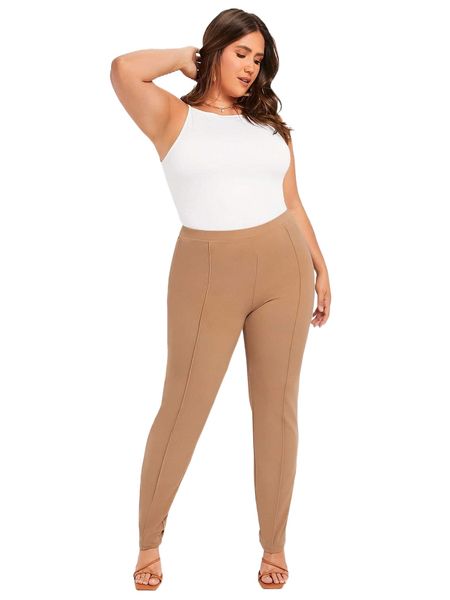 

evolu plus high waist seam detail pants g0hi#, Black