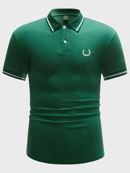 

men antlers & striped print polo shirt w3o1#, White;black