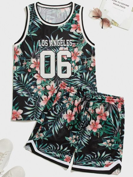 

men tropical tank & shorts set n3nn#, Gray