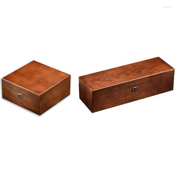 Scatole per orologi Custodie Pz Scatola di legno di lusso Porta griglie Organizer-Rettangolo SquareWatch Hele22