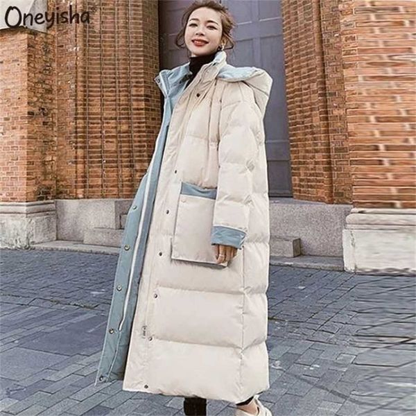 

new winter cotton padded jacket korean mid length women's oversize over knee long warm coat vintage winter down parkas 211120, Black