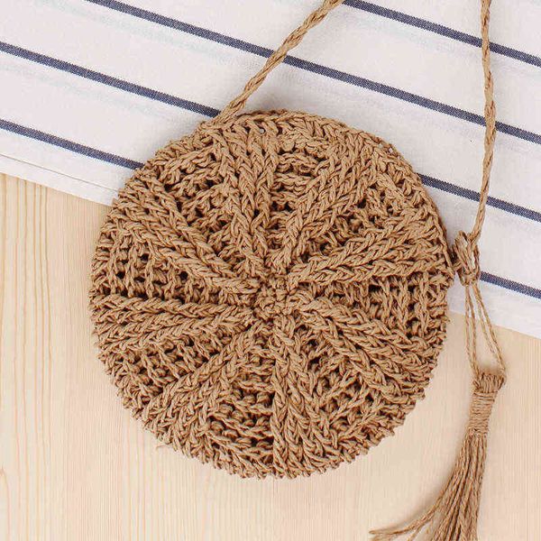 

summer rattan woven round women straw bag handbag knit beach woman shoulder menger tassel khaki beige s