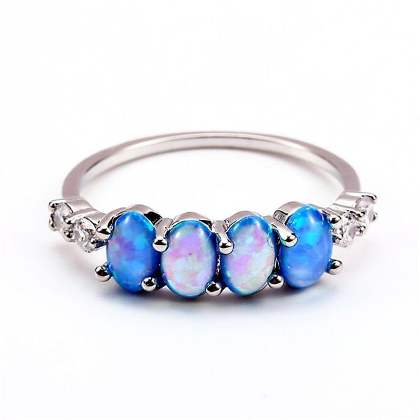 Eheringe zierlich silberne Farbe Ring Single Row kleine ovale Steinmodische blaues Feuer Opal Engagement für Frauen Boho Schmuckwedding