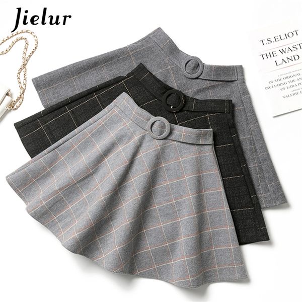 

jielur plaid women skirt winter slim black saia faldas chic mini a-line high wiast zipper s womens autumn s- 220408