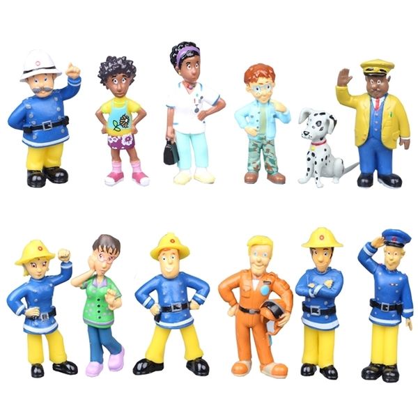 12PCSSET Fireman Sam Cartoon Anime Fire Figura Figura Modelo PVC Doll Toys Boy Girl Toy for Kids Birthday Xmas Gift 220718