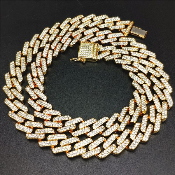 

15mm bar cuban necklace exaggerated personality imitation gold fancy diamond hip hop necklace, Silver
