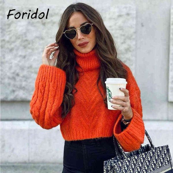 

twist knitted women autumn winter turtleneck cropped sweater 2022 chic orange casual streetwear pull femme jumper l220714, White;black