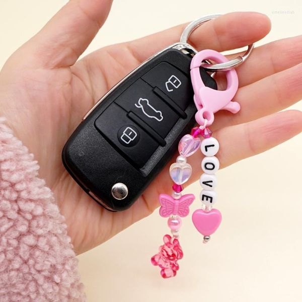 Chaves de zagueiro de cartas de amor na moda Keychain para mulheres garotas fofas de borboleta urso de miçangas de miçangas de carros de carros de carros de carros de carros de joalheria emel2