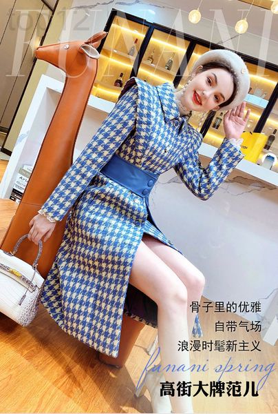 

women's trench coats designer funani thousand bird lattice coat women's lapel winter clothes 2021 new medium and long temperament, Tan;black