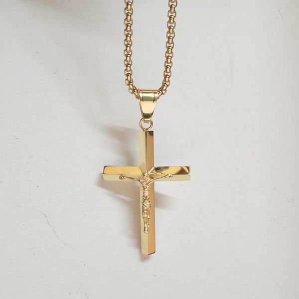 Colares de pingentes crucifix feminino de ouro colar cruzamento para homens mulheres presente de natal aço inoxidável jóias cristãs