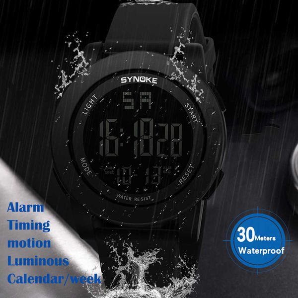 

electronic watch led display 30m waterproof multifunction military sports for men pu strap wristwatch, Slivery;brown