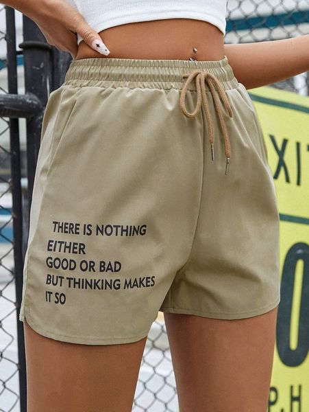 

slogan graphic drawstring waist shorts h5lr#, White;black