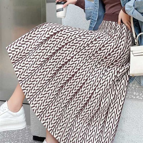 

surmiitro core yarn knit y2k midi long pleated skirt women autumn winter korean style midlength high waist female 211109, Black