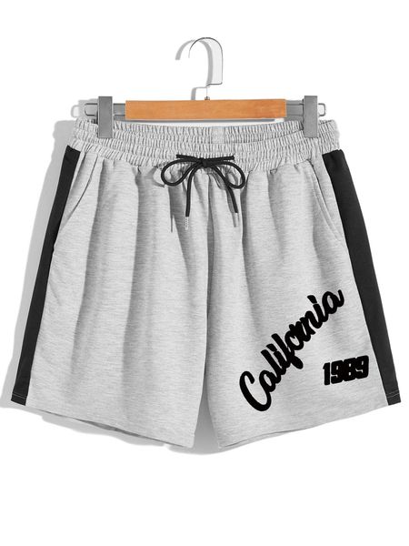 

romwe guys letter graphic side striped shorts 8670#, White;black