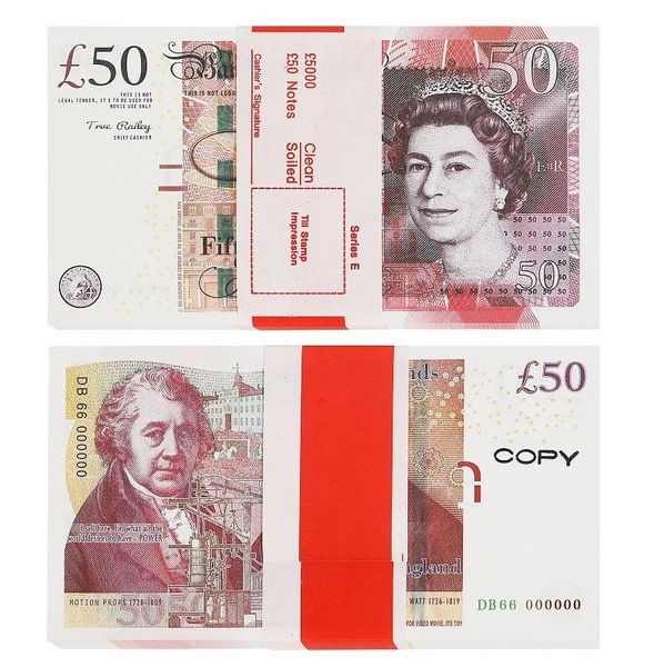 Опора Money Toys UK Euro Dollar Founds GBP British 10 50 50 Памятные фальшивые ноты Игрушка для детей Рождественские подарки или видео -фильм 100шт/пакет