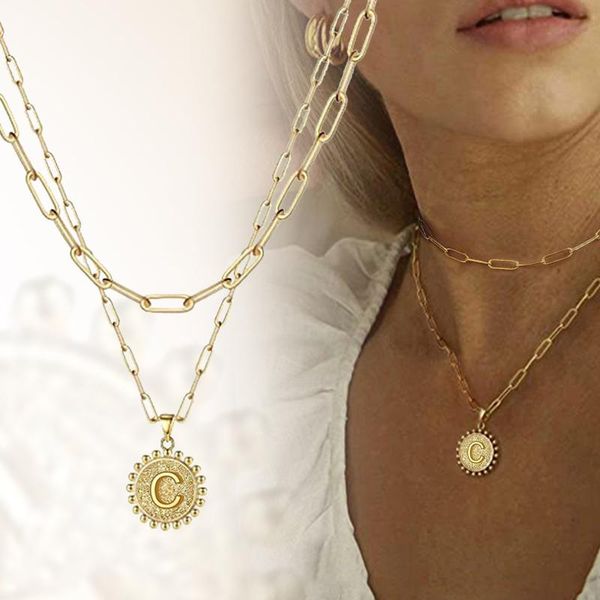 Подвесные ожерелья женский сексуальное ожерелье для женщин 26 круглых букв Золотые двойные скрепки с помощью колвочек пара