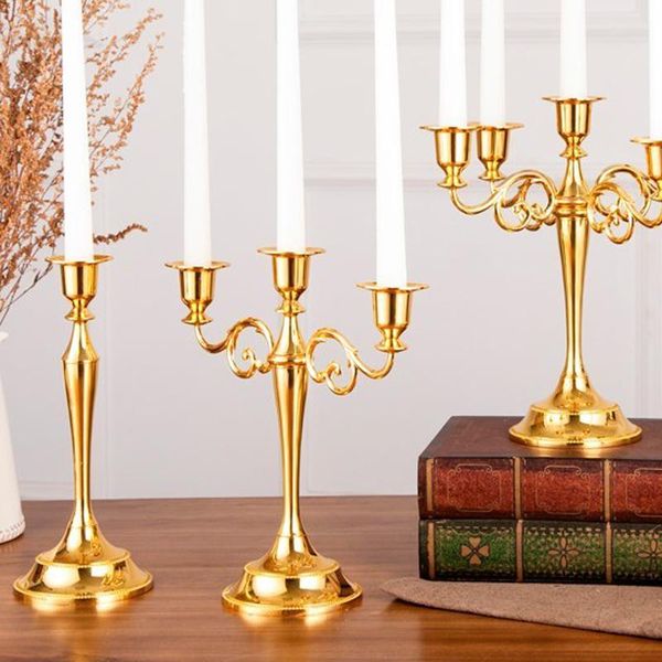 

candle holders european zinc alloy holder three-headed candlestick home table decoration golden silver black bronze romantic candelabrum