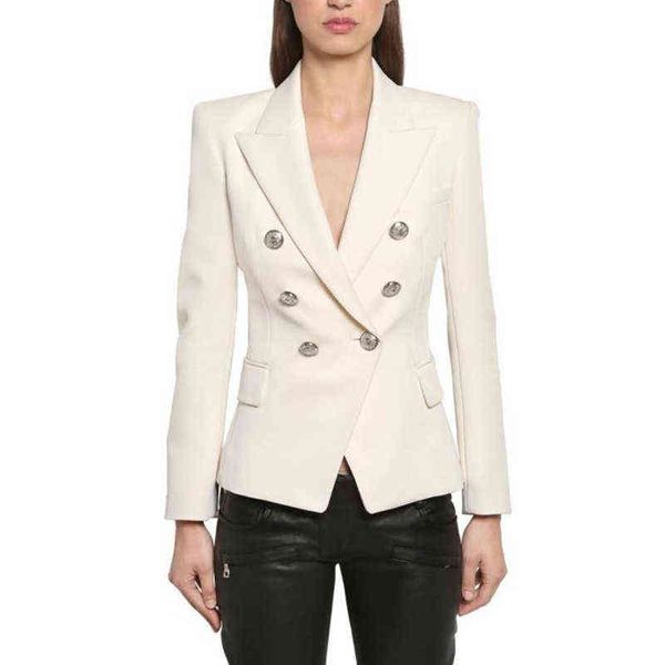 

2020 women blazer thick fabric doublebreasted silver button slim white black blue kaki office ladies blazer jacket women j220813