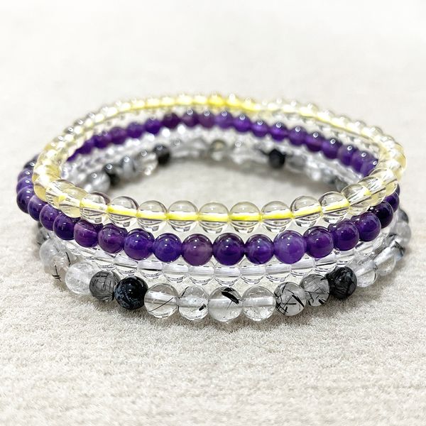 MG0161 Strand AAA Grade Rutilated Quartz Bracelet Amethyst Clear Quartz Citrine Yoga Mala Beads Jewelry 4 mm Mini Gemstone Bracelets Set