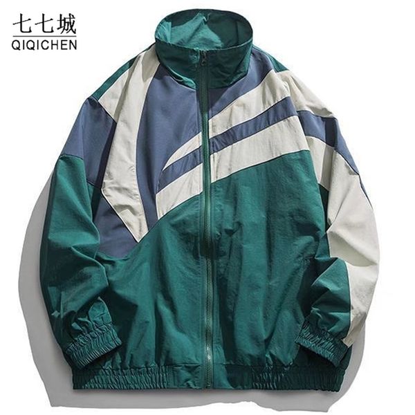 

men's spring jacket men patchwork japanese stand collar windbreaker coat college casual loose jackets couple hip hop autumn 220813, Black;brown