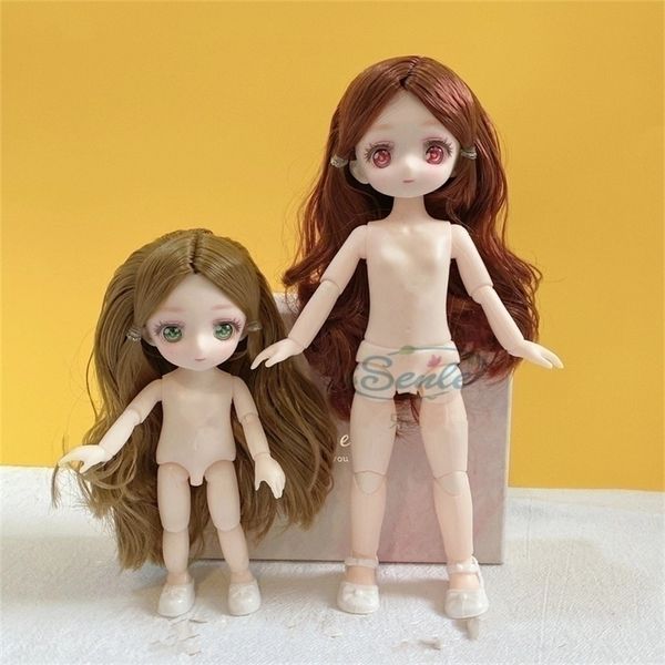 Doll BJD de 1623 cm 13 bonecas móveis conjuntas coloridas para olhos femininos nus cabelos macios com sapatos Girl Diy Toys Gift 220815