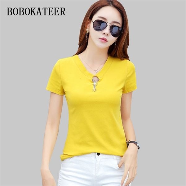 

bobokateer short sleeve women t shirts women summer cotton camisetas mujer slim tshirt haut femme casual t shirt women t200614, White