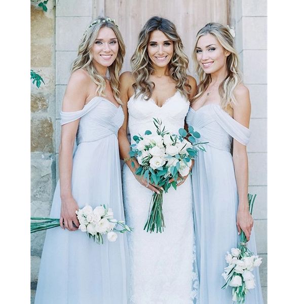 

beach country bridesmaid dresses 2022 light sky blue chiffon a line ruched mixed neckline beach wedding guest party gowns long, White;pink