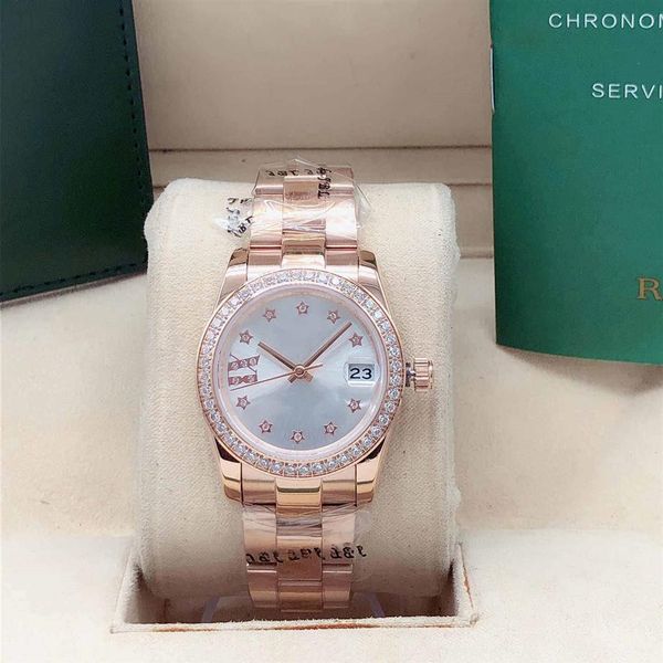 

latest fashion fully automatic mechanical watch 31mm sapphire mirror fine stainless steel strap with diamond bezel waterproof func283h, Slivery;brown