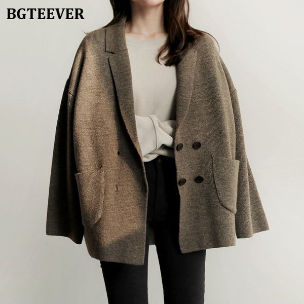 

vintage notched collar double breasted women cardigans sweaters 2022 autumn winter warm loose female knitted outwear, White;black