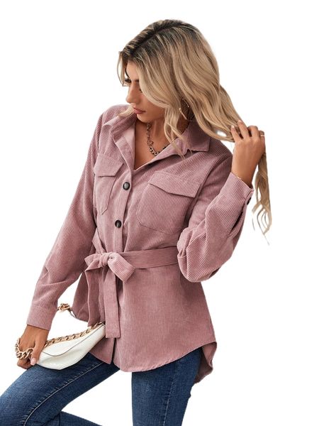 

flap pocket belted corduroy coat a1gl#, Black