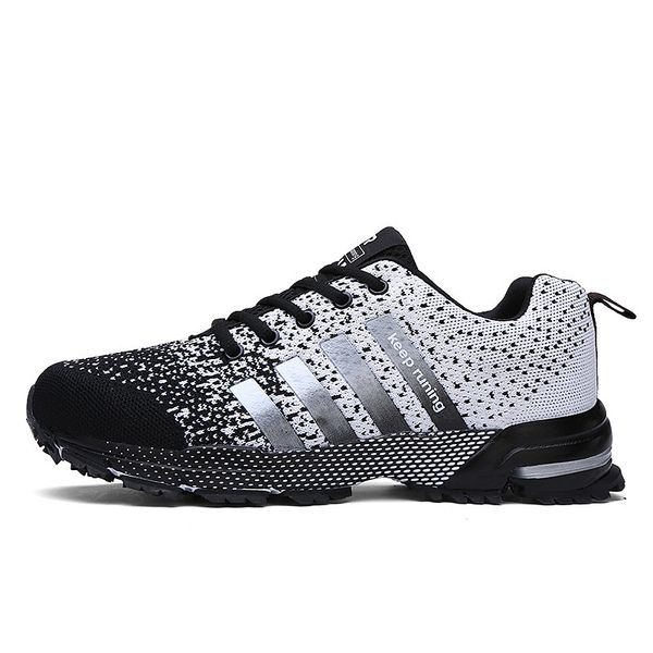 

black white cross border running shoes large size foreign trade men shoe breathable fly women mesh shoes sports sneaker