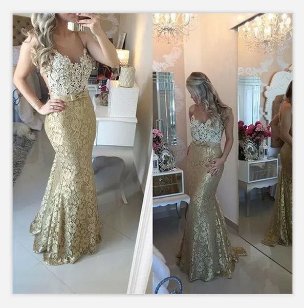 Sheer Neck Mermaid Prom Kleider Spitze Abendkleider 2022 Frühling Bogen Vorne Perlen Lange Champagner Ombre Kleid African