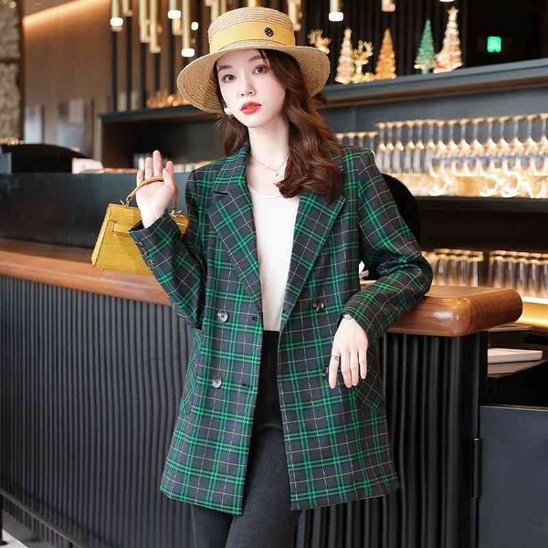 

women's suits & blazers green plaid suit coat spring women's wear 2022 casual small design sense 5sqd, White;black