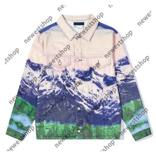 

2022 europe spring men women designers jackets mens denim coat scenery print lapel neck paris streetwear coats s-xl, Black;brown