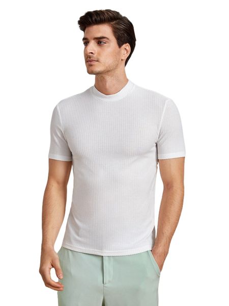 

men mock neck rib-knit tee j4v8#, White;black