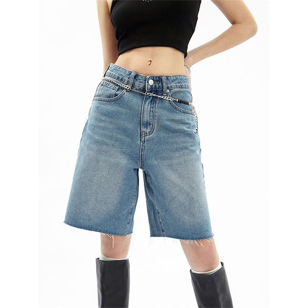 Летние женщины с высокой талией широкие джинсовые шорты повседневные твердые прямые джинсы сорт джинсов Корейская модная уличная одежда 220509