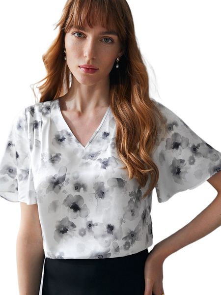 

motf premium silk floral flutter sleeve 41rx#, White