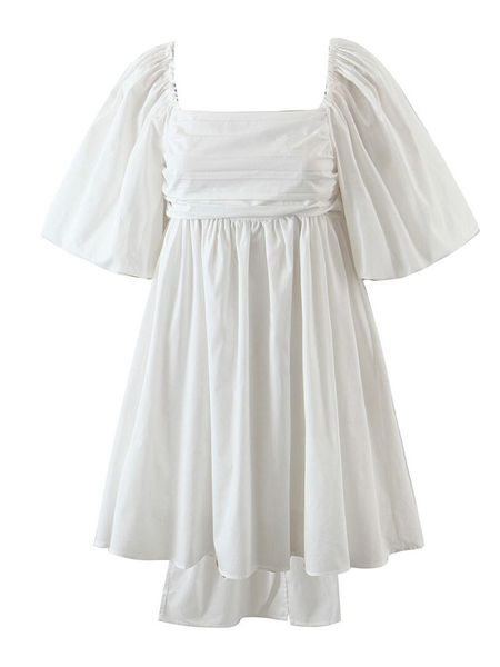 

casual dresses princess solid white ruched square collar lantern sleeve women mini dress tie bow back backless holiday robe summercasua, Black;gray
