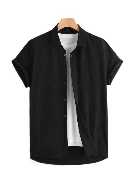 

men solid button front shirt without tee w5hf#, White;black