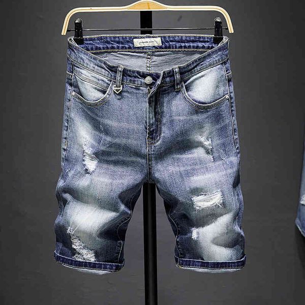 

men's jeans summer men's perforated shorts trend pants short jeans 8y0p, Blue