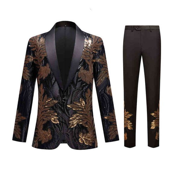 

men's suits & blazers fashion positioning decal sequin suit two-piece wedding banquet singer dress + pants, White;black