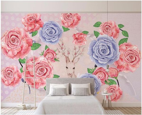 Sfondi 3d Carta da parati per camera Personalizzata Po Moderno europeo semplice Rose Moose Sfondo Decorazioni per la casa Murales per pareti 3 DWwallpapers