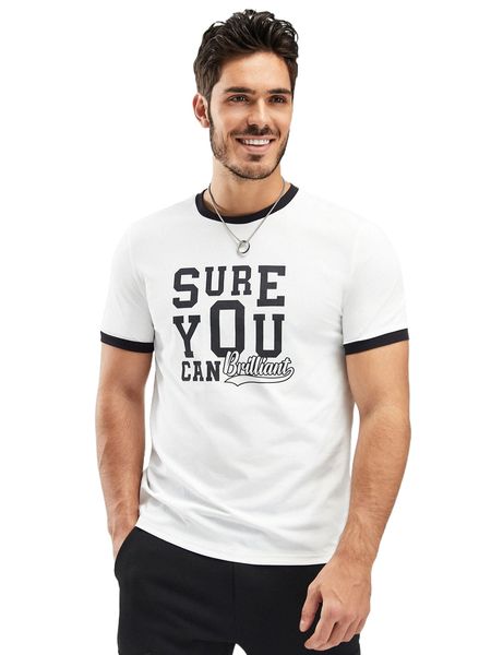 

men slogan graphic contrast binding tee h1sr#, White;black