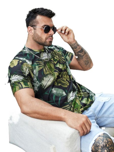 

extended sizes men tropical print tee i5dy#, White;black