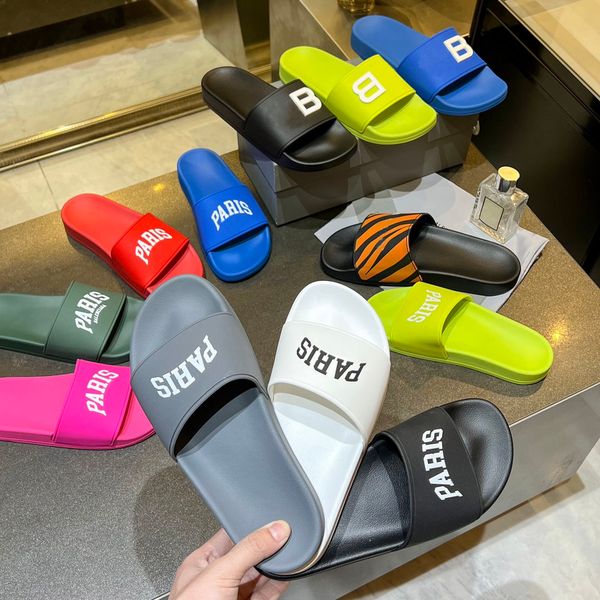 

2022 mules slipper rubber summer men women's pool slide sandals bbb paris designer luxury fashion 3d embossing logo ladies beach flat f, Black