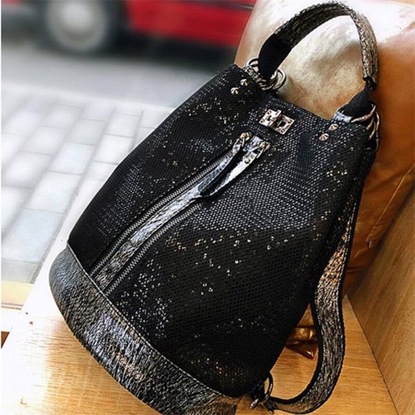

school bags fashion sequins leather lapbackpack women female personality 220823