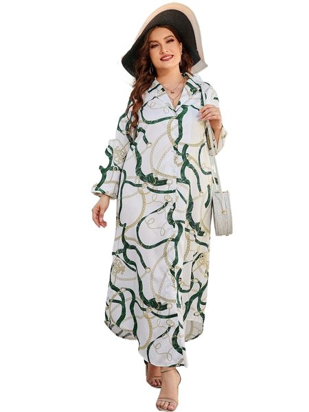 

plus chain print shirt dress q73p#, Black